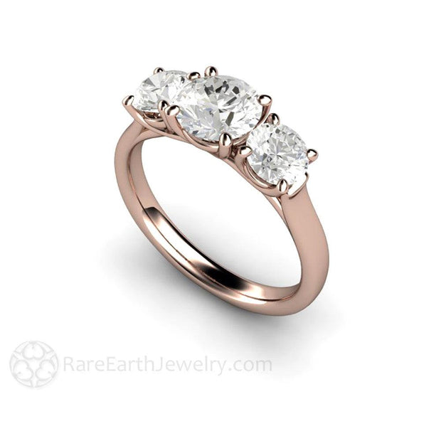 Woven Prong 3 Stone Forever One Moissanite Engagement Ring 14K Rose Gold - Engagement Only - Rare Earth Jewelry