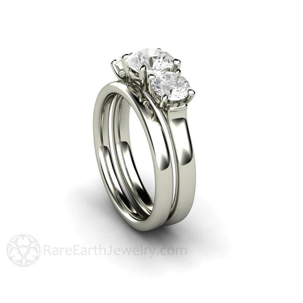 Woven Prong 3 Stone Forever One Moissanite Engagement Ring 14K White Gold - Wedding Set - Rare Earth Jewelry