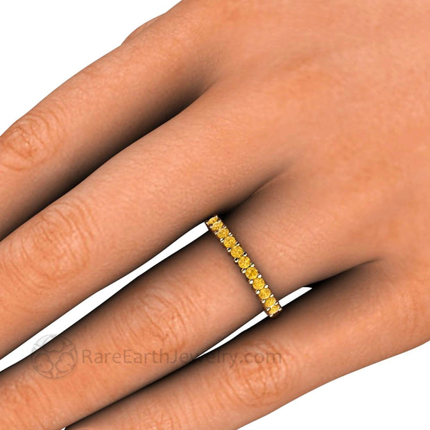 Yellow Diamond Wedding Ring Anniversary Band or Stacking Ring 14K Yellow Gold - Rare Earth Jewelry