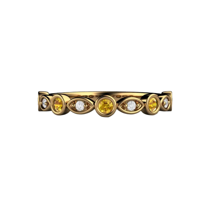18K Gold Yellow Sapphire and Diamond Ring, Natural Sapphire Stackable Band, Round Bezel Set Band from Rare Earth Jewelry