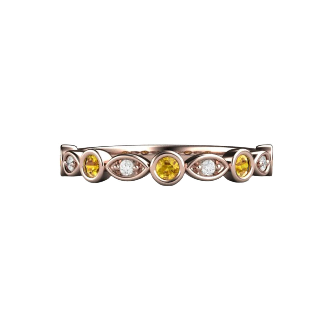 Yellow Sapphire Band with Diamonds in 18k Rose Gold Wedding Ring, Rare Earth Jewelry