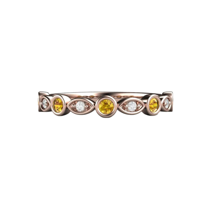 Yellow Sapphire Band with Diamonds in 18k Rose Gold Wedding Ring, Rare Earth Jewelry