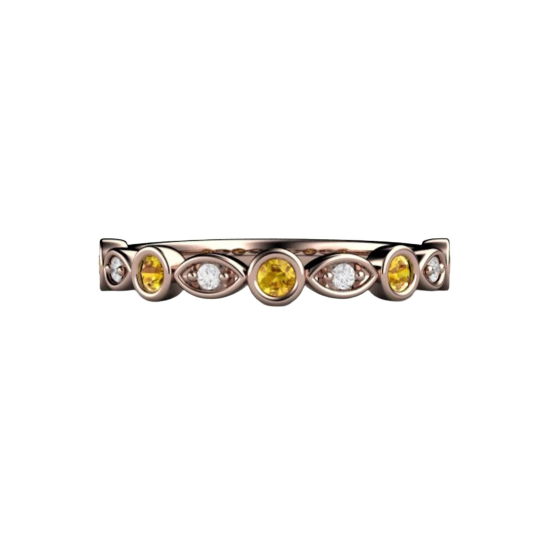 Yellow Sapphire Ring in Rose Gold with Diamond Accents, Yellow Gemstone Stacking Ring, Anniversary or Wedding Band from Rare Earth Jewelry