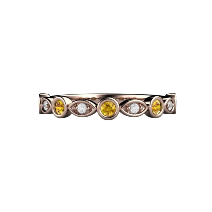 Yellow Sapphire Ring in Rose Gold with Diamond Accents, Yellow Gemstone Stacking Ring, Anniversary or Wedding Band from Rare Earth Jewelry
