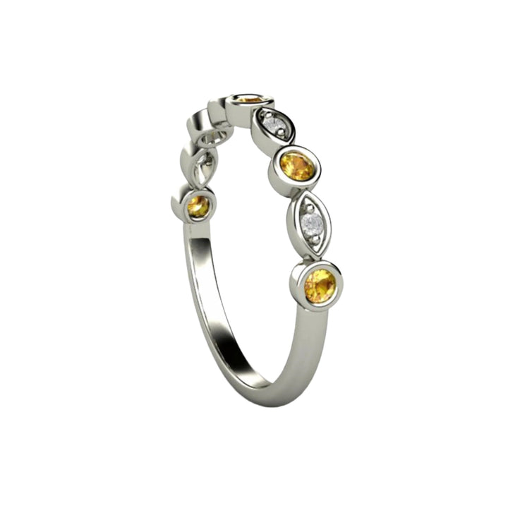 Side view of yellow sapphire and diamond band from Rare Earth Jewelry
