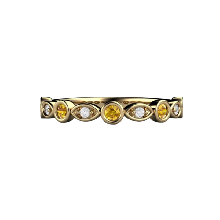 Yellow Sapphire and Diamond Band in Yellow Gold.  Wedding Ring, Stacking Ring or Anniversary Band with Yellow Stones from Rare Earth Jewelry.