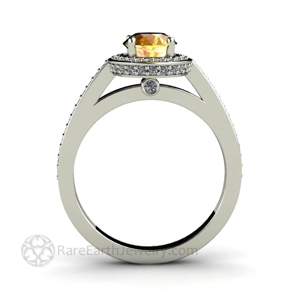 Yellow Sapphire Engagement Ring Oval Diamond Halo 14K White Gold - Engagement Only - Rare Earth Jewelry