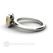 Yellow Sapphire Engagement Ring Princess Cut with Diamond Halo 14K White Gold - Rare Earth Jewelry