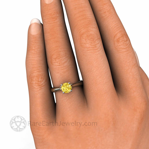 Yellow Sapphire Engagement Ring Vintage Filigree Solitaire 14K White Gold - Rare Earth Jewelry