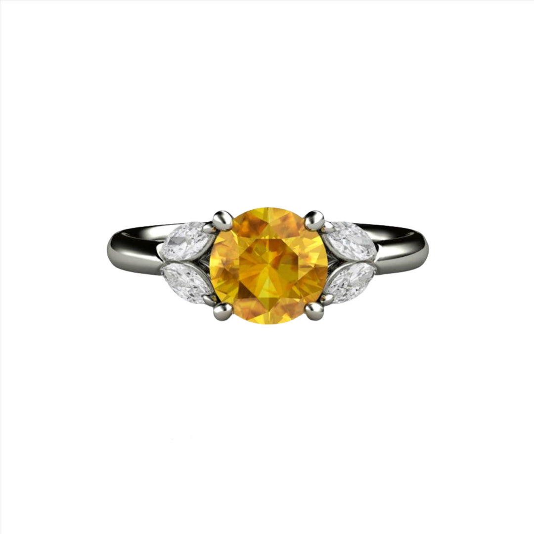 Yellow Sapphire Engagement Ring with Marquise Diamonds - Rare Earth Jewelry