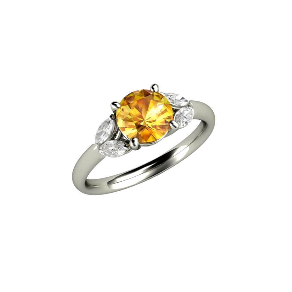 Yellow Sapphire Engagement Ring with Marquise Diamonds - Rare Earth Jewelry