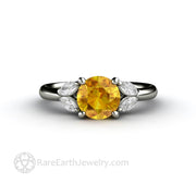 Yellow Sapphire Engagement Ring with Marquise Diamonds 14K White Gold - Rare Earth Jewelry