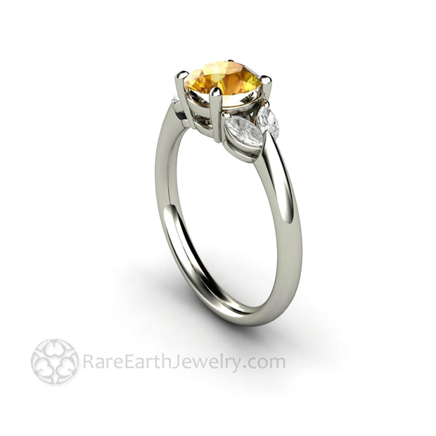 Yellow Sapphire Engagement Ring with Marquise Diamonds - Rare Earth Jewelry