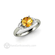 Yellow Sapphire Engagement Ring with Marquise Diamonds 18K White Gold - Rare Earth Jewelry