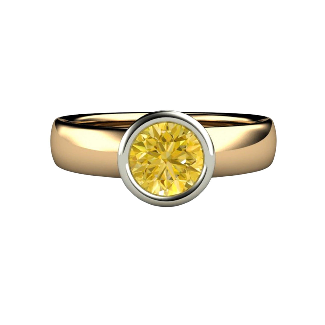 Lemon Yellow Natural Sapphire Ring Bezel Set Solitaire with Diamonds - Rare Earth Jewelry