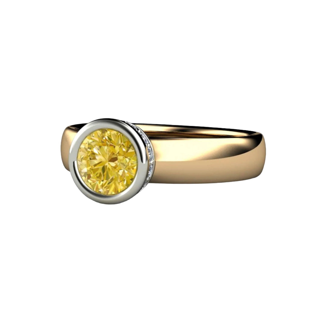 Lemon Yellow Natural Sapphire Ring Bezel Set Solitaire with Diamonds - Rare Earth Jewelry