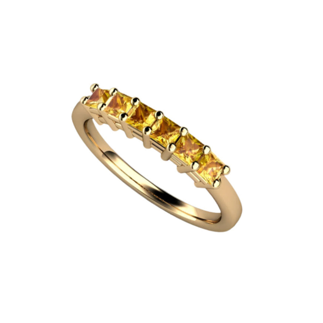 Yellow Sapphire Ring, 6 Stone Anniversary Band or Princess Cut Square Stacking Ring | Rare Earth Jewelry