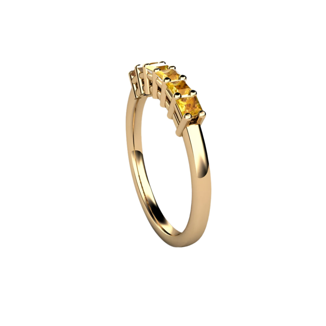 Natural Yellow Sapphire Ring in Yellow Gold, Square Princess Cut Band, Anniversary Ring | Rare Earth Jewelry