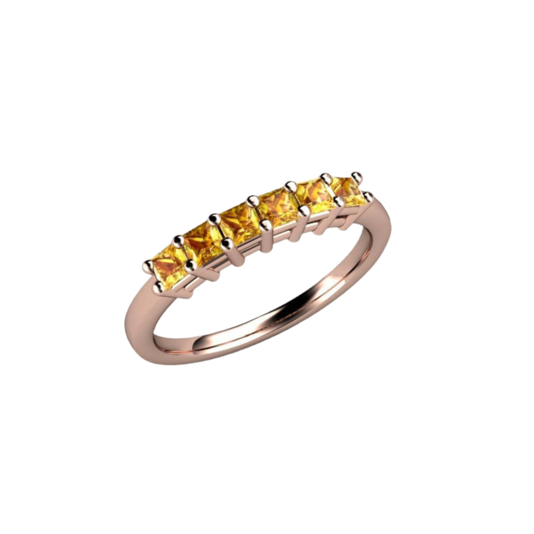 Natural Yellow Sapphire Ring in Rose Gold, Princess Cut Square Band, Yellow Stone Stackable Band | Rare Earth Jewelry
