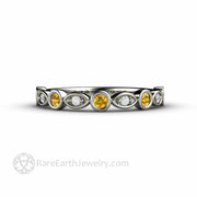 Yellow Sapphire Ring with Diamonds Wedding Band or Stacking Ring 14K White Gold - Rare Earth Jewelry