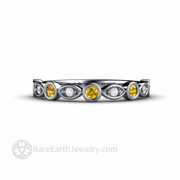 Yellow Sapphire Ring with Diamonds Wedding Band or Stacking Ring Platinum - Rare Earth Jewelry
